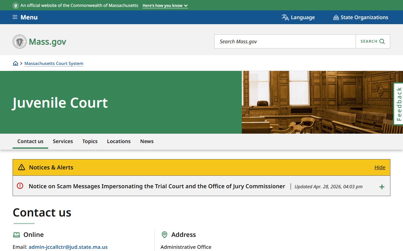 Juvenile Court department page for Suffolk County clerk records
