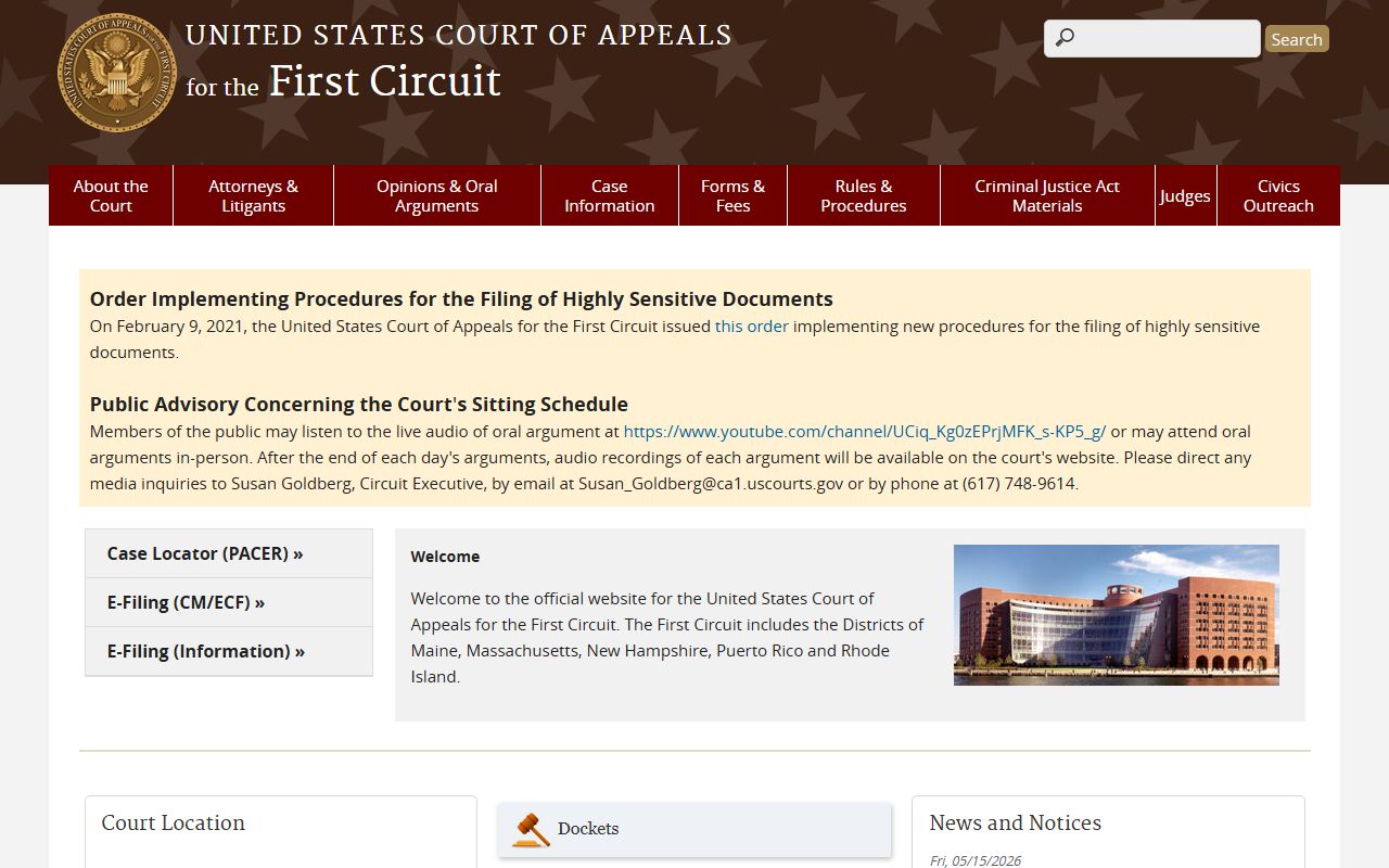 First Circuit Court of Appeals page for Suffolk County federal appeals