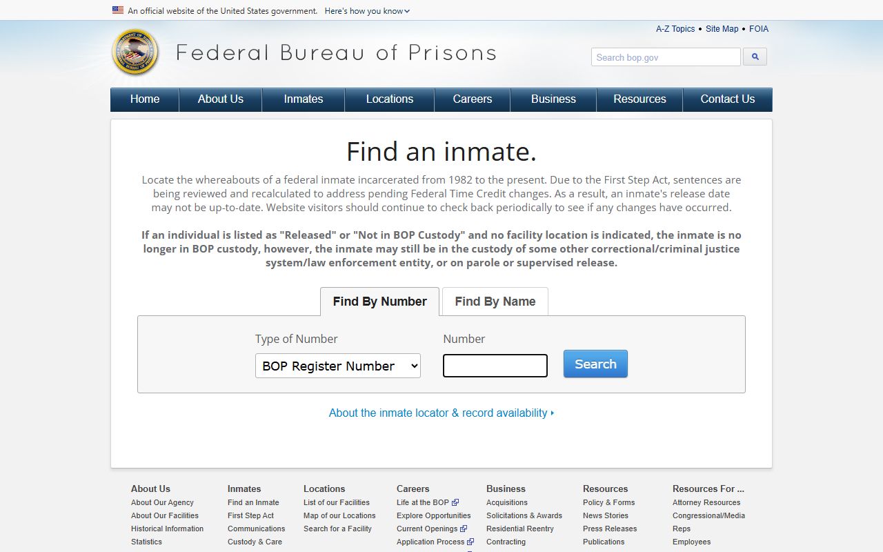 Federal Bureau of Prisons inmate locator for Suffolk County federal cases
