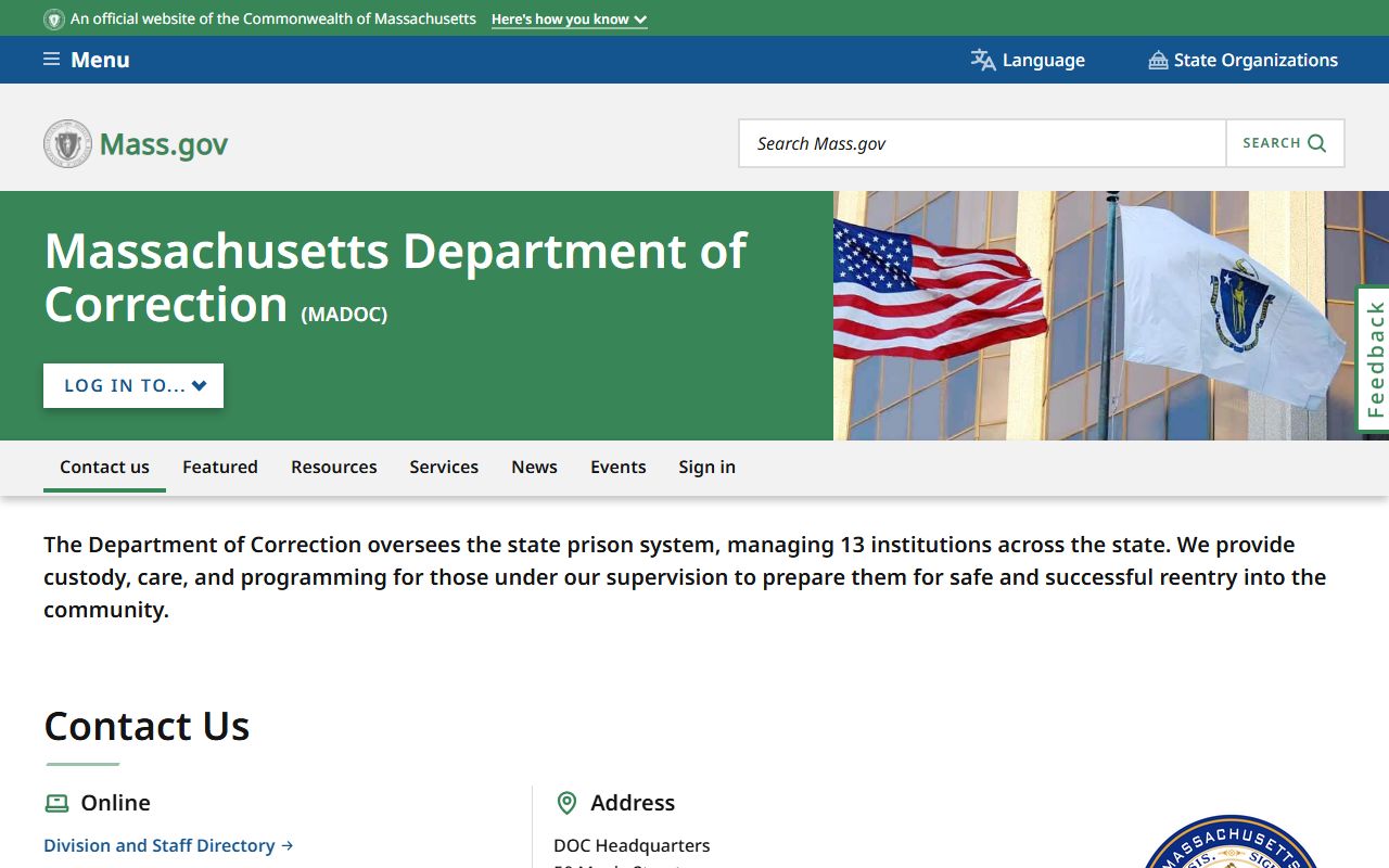 Massachusetts Department of Correction page for Suffolk County released inmate searches