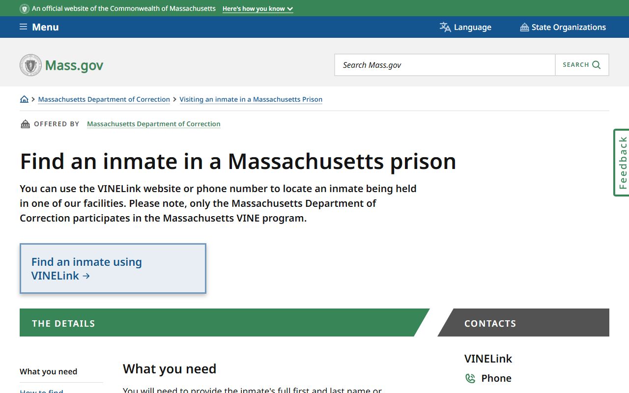 Massachusetts prison inmate locator used for Suffolk County inmate searches