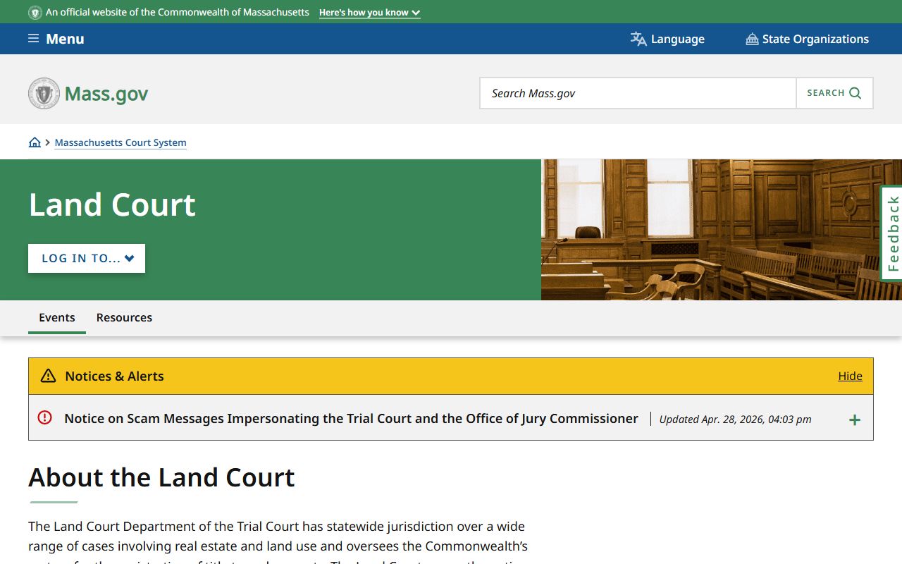 Massachusetts Land Court page for Suffolk County land records