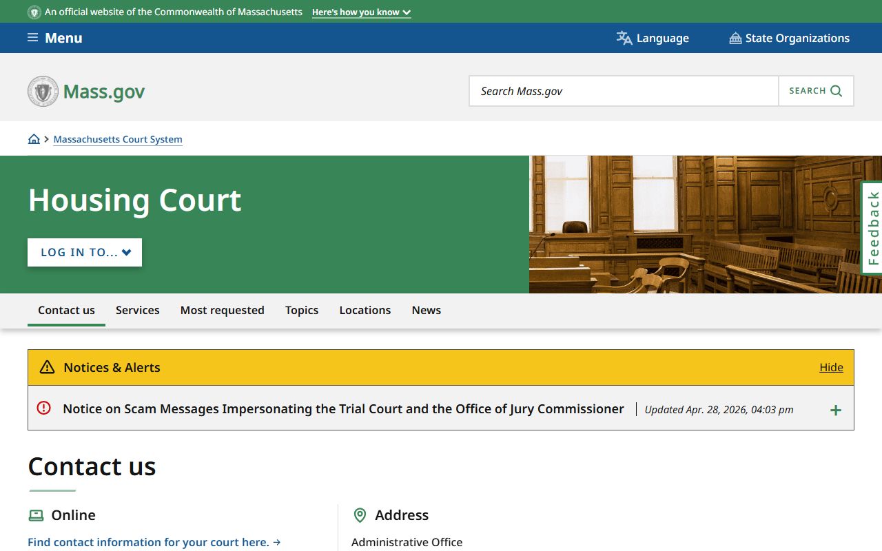 Massachusetts Housing Court department page for Suffolk County housing records