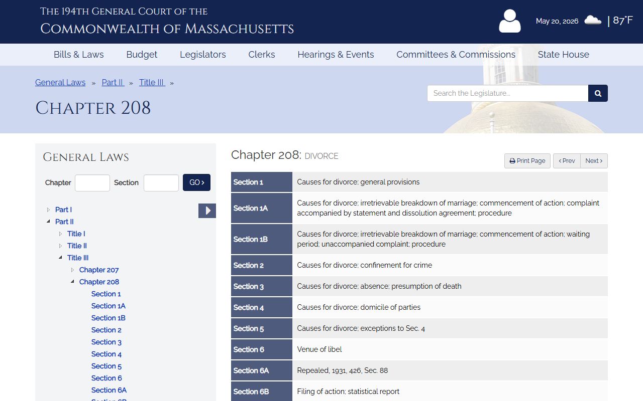 Massachusetts divorce statute for Suffolk County divorce records