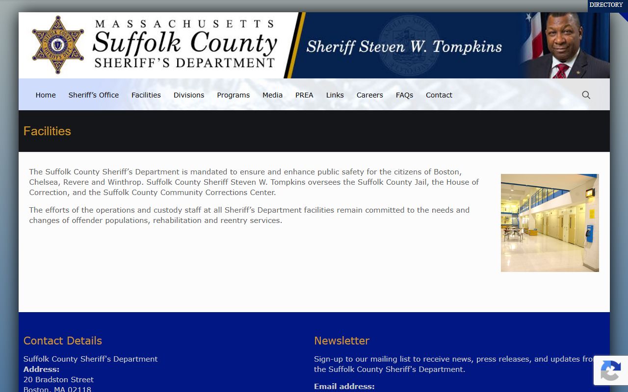 Suffolk County Sheriff facilities page for Nashua Street Jail and South Bay House of Correction
