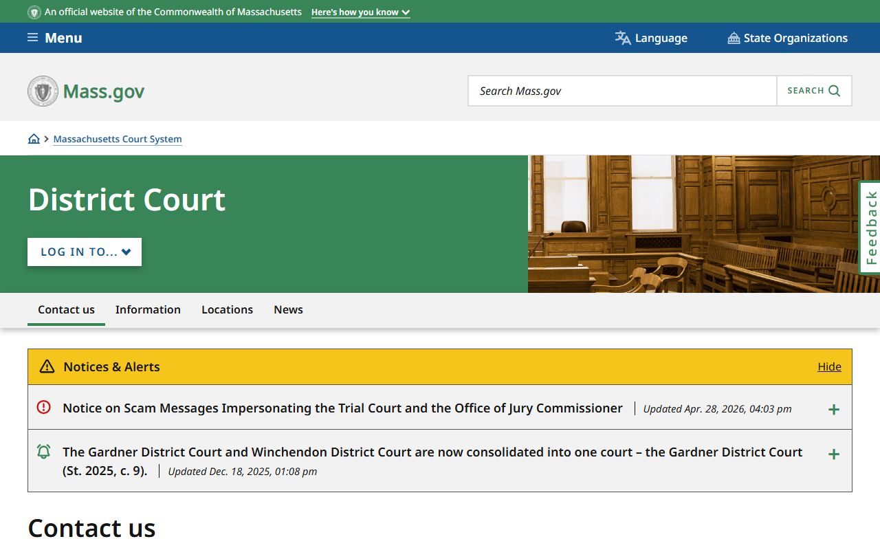 Massachusetts District Court Department page serving Suffolk County