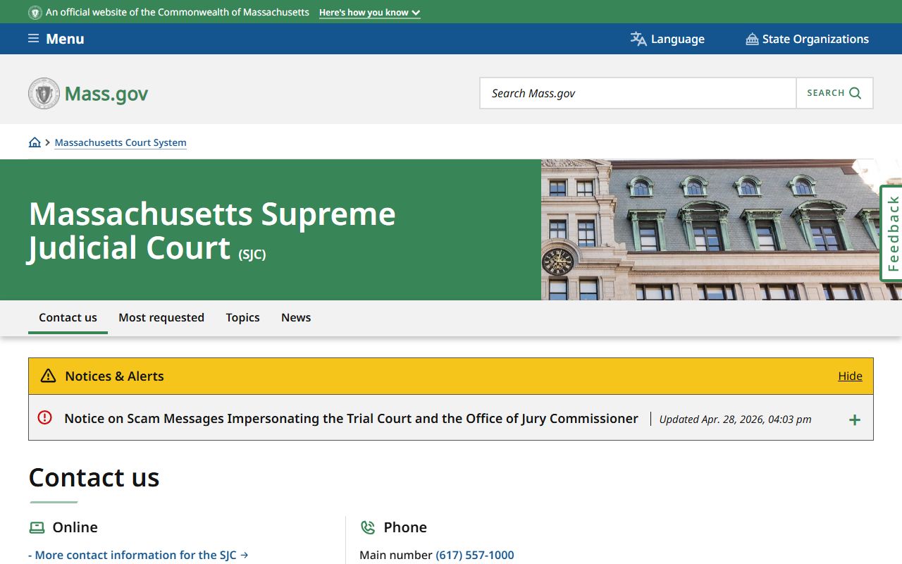 Massachusetts Supreme Judicial Court page for Suffolk County appellate matters