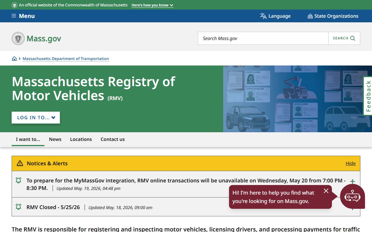 Massachusetts Registry of Motor Vehicles page for Suffolk County driver records