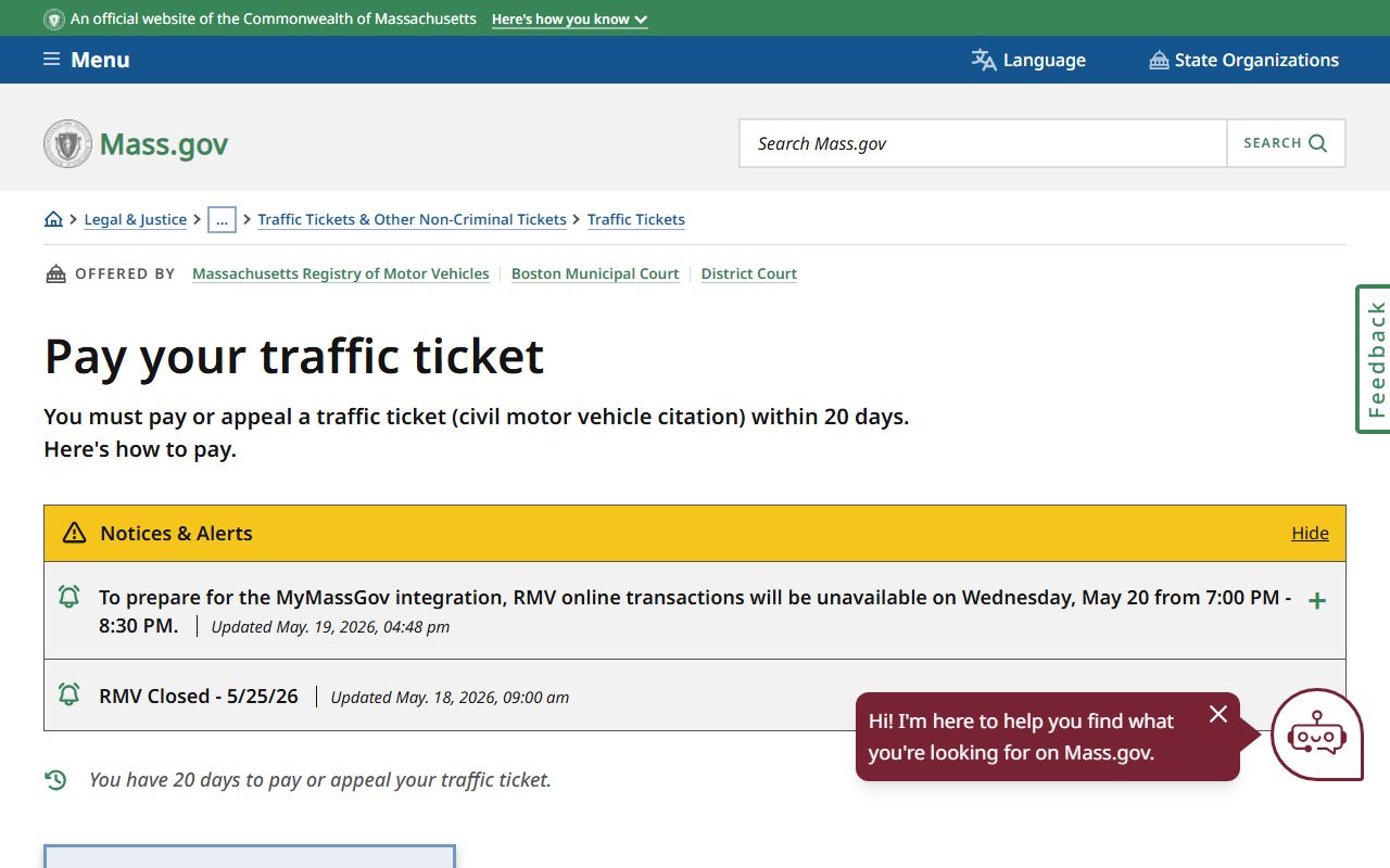 Massachusetts pay your traffic ticket guide for Suffolk County traffic court records
