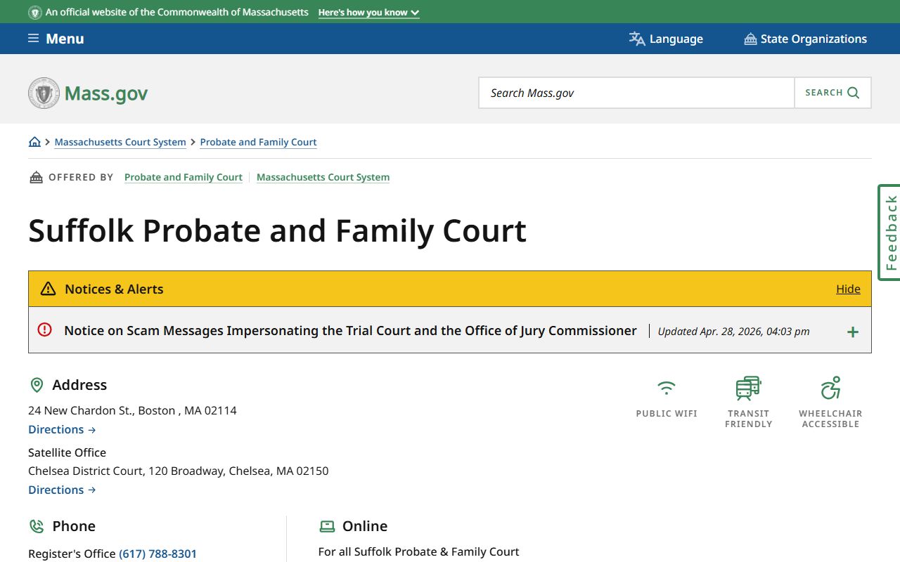 Suffolk Probate and Family Court location page for divorce and estate records