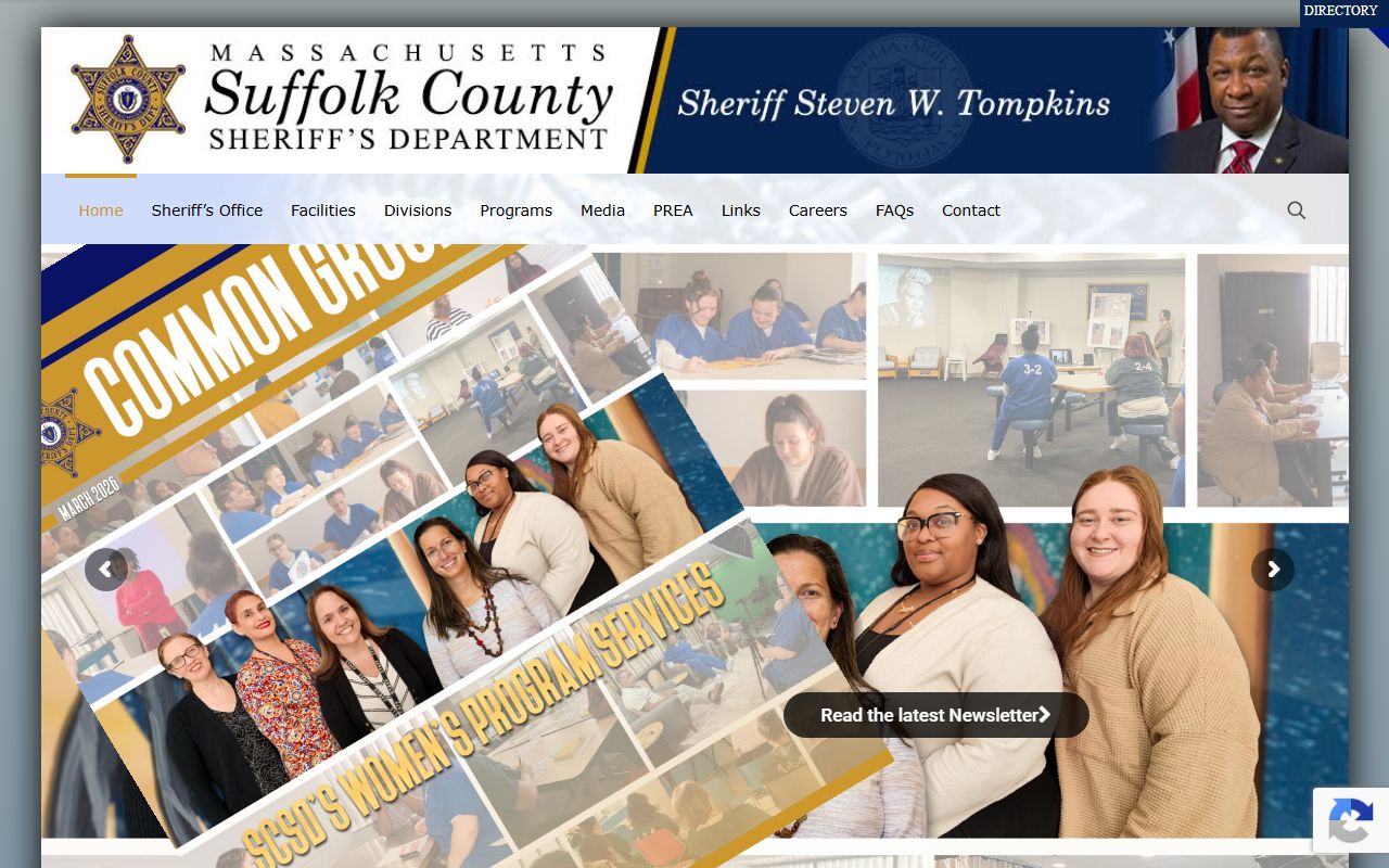 Suffolk County Sheriff Department home page for jail and inmate information